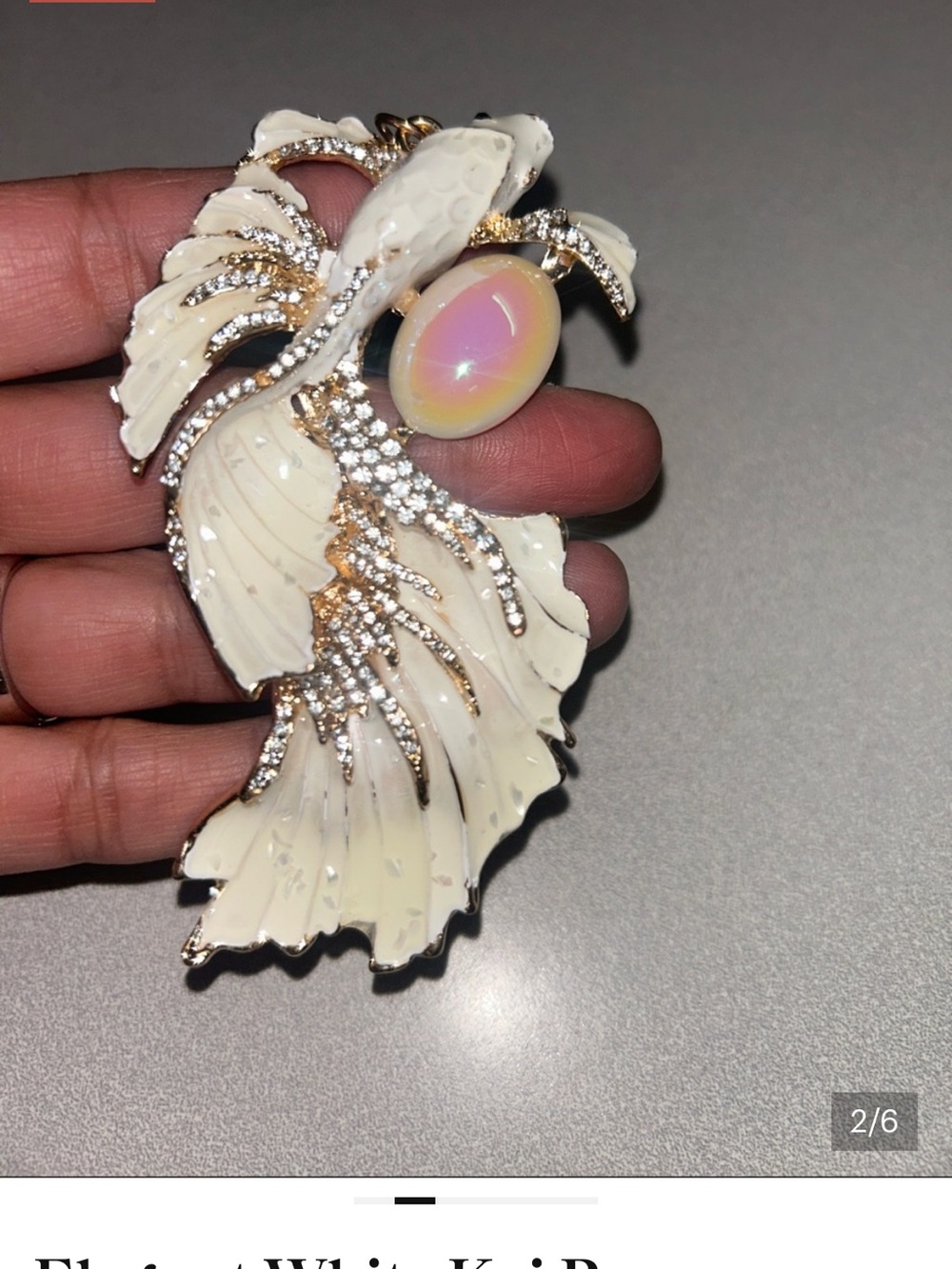 Elegant White Koi Purse Keychain with Iridescent Stone